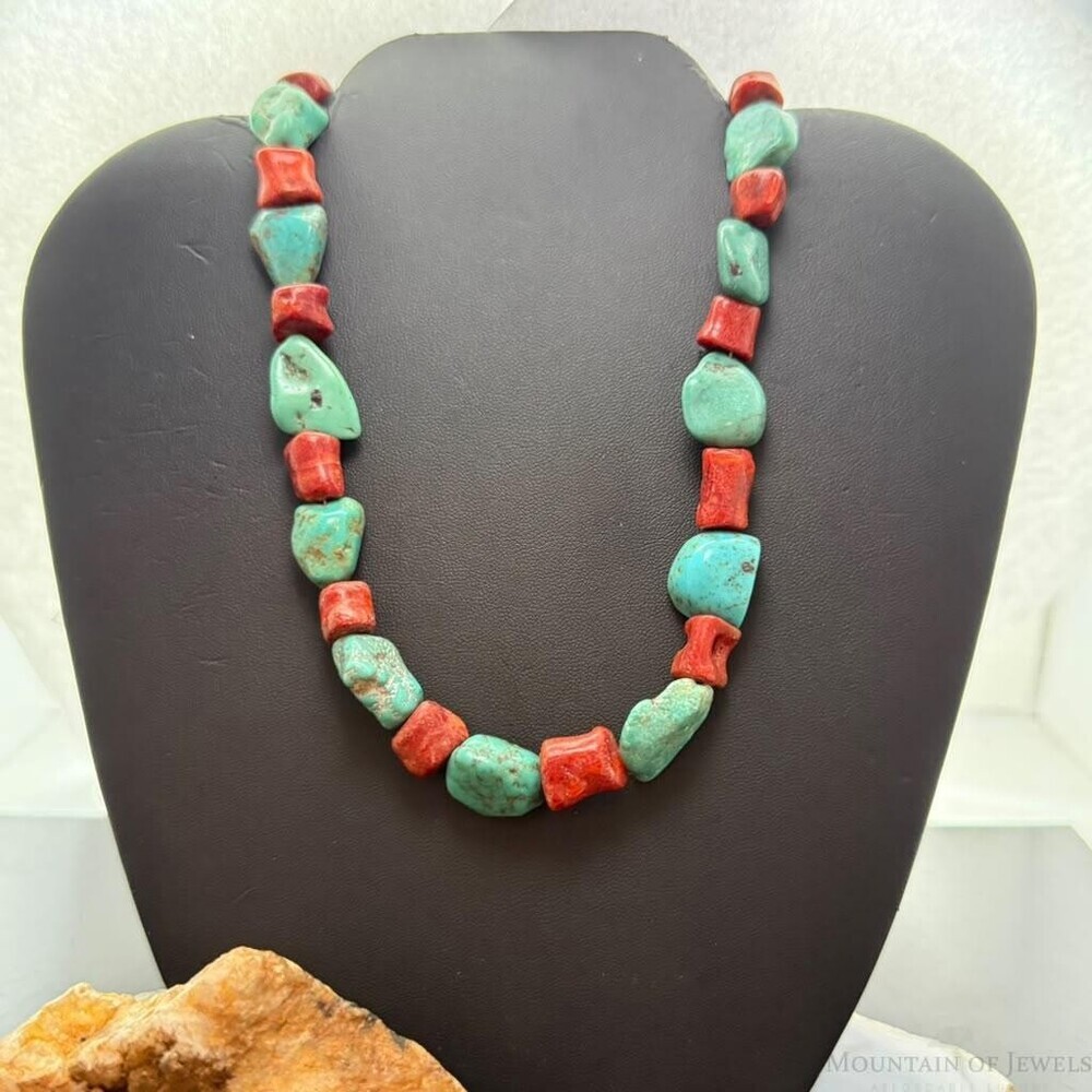 Carolyn Pollack Sterling Natural Turquoise & Coral Beads 16"-18" Necklace